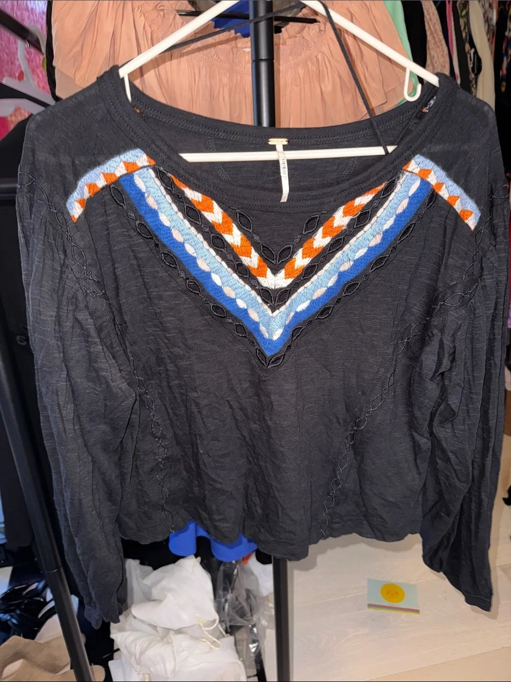 Free People Long-Sleeve Embroidered Top